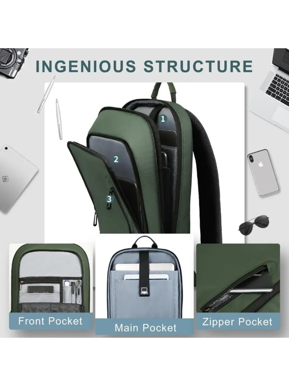 Lightweight Slim Laptop Backpack for Men | Anti-Theft Water Resistant Travel Bag